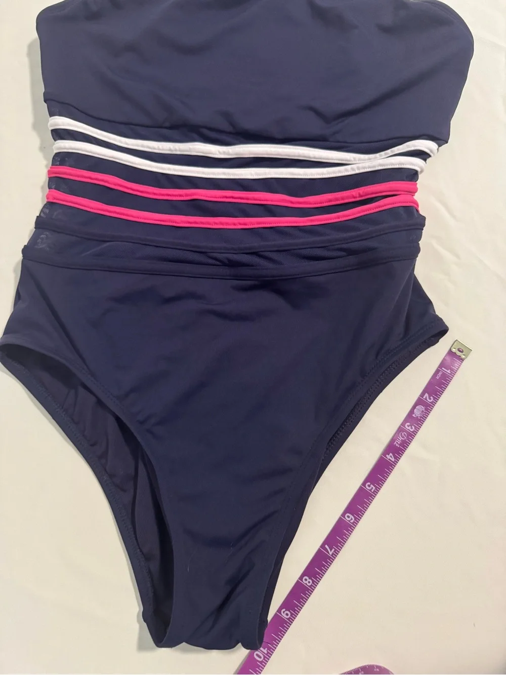 Nautica Navy One-Piece Swimsuit with White and Pink Stripes Size M - Picture 8 of 9